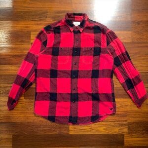 American Eagle Heritage Buffalo Red Plaid Flannel Buttoned Down Long Sleeve Shir